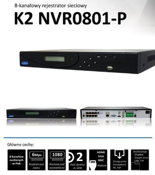 Rejestrator NVR IP 8 kanałowy z POE 