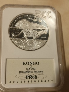  Zwierzęta Kongo 10 franc gepard