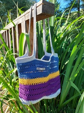 Torba plażowa sznurkowa bawełna handmade  w paski