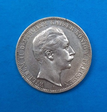 Niemcy, Prusy 3 marki 1910, Wilhelm II, Ag 0,900