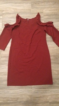 Bordowa sukienka falbanki 44