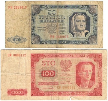 Banknoty 1948 20 złotych 100 zł