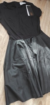 Czarna Sukienka z Krótkim Rękawem Makadamia 