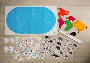 Mata edukacyjna Montessori - mapa świata, kafelki 