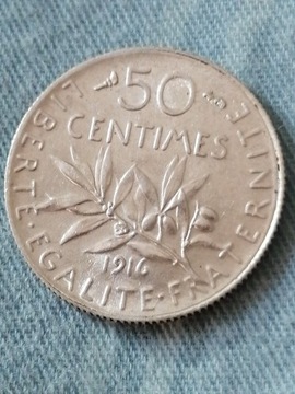 50 centimes 1916 Srebro (rzadka) 