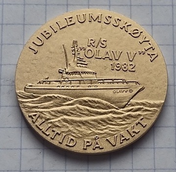 (3074)  Norwegia Medal Statek R/S Olav V rzadki!