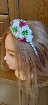 Opaska do włosów komunijna kwiatuszki perelki