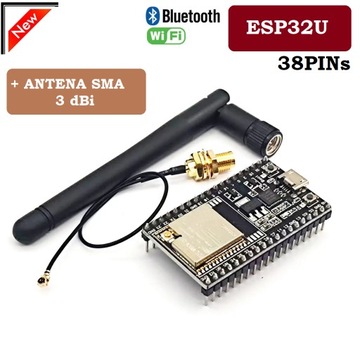 Płytka ESP32U WROOM ANTENA 3dBi WIFI BLE 38pin