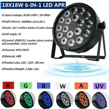Reflektor LED 18 x 18W RGBWA+UV / 6w1 - NOWY