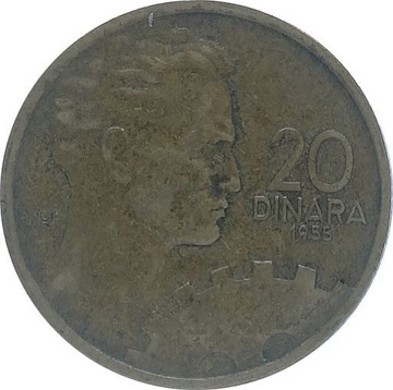 Jugosławia 20 dinara 1955, KM#34