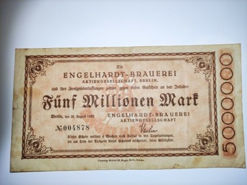 Banknot 5 millionen Mark z 1923 roku