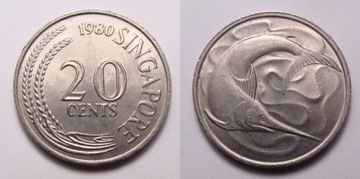 Singapur 20 cents 1980 r. Ryba PIĘKNA!!