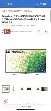 Telewizor LG 75NANO863PA 75" LED 4K 