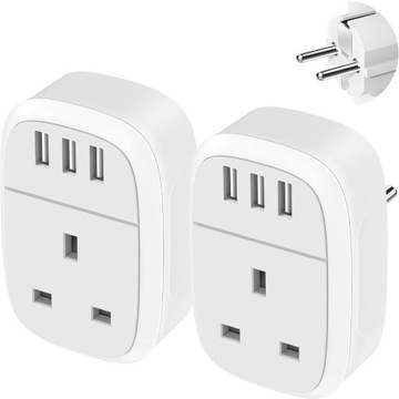 Adaper podróżny z UK na EU z 3 portami USB Schuko