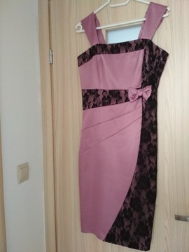 Elegancka sukienka róż czerń 38 komunia wesele