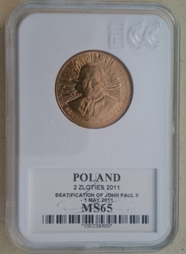 Moneta 2 zł 2011. Beatyfikacja Jana Pawła II. MS65