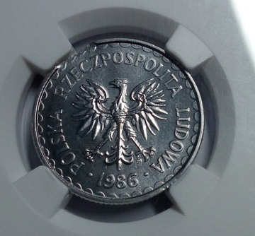 1 złoty 1986 mint error MS 66 -PIEKNA !!!