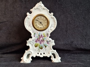 Stary porcelanowy zegar Przepiękne Fiołki Sprawny 