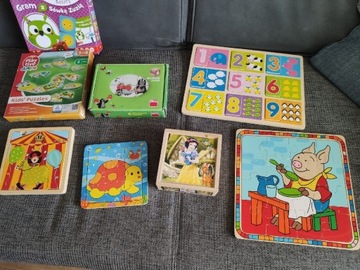Zabawki drewniane edukacyjne i puzzle - zestaw 