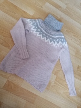 Sweterek wełniany z golfem XS S swetr 