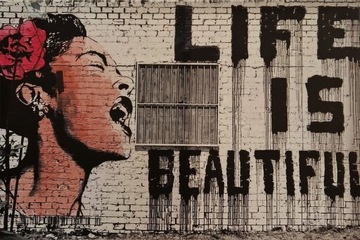 Obraz Life is beautiful Banksy 80x120cm na płótnie