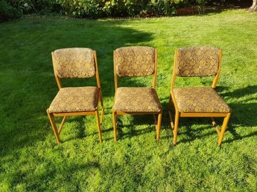 Krzesła tapicerowane żółty-brąz KWIATY antyk PRL
