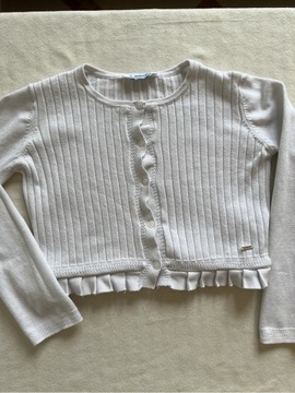 Mayoral-biały sweterek z falbanką-116