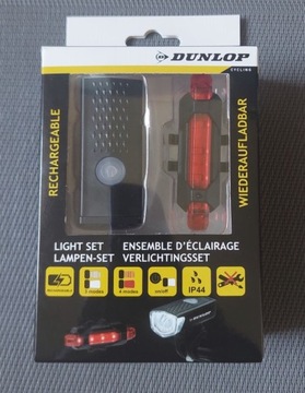 Zestaw lampki rowerowe USB LED przód tył DUNLOP