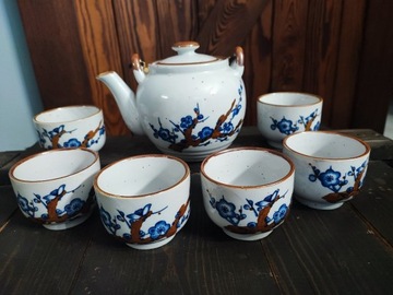 Ceramiczny zestaw do herbaty niebieskie kwiaty 