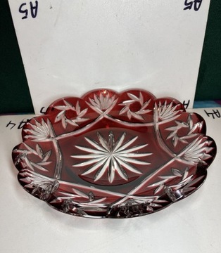 szklo rubinowy kryształ vintage talerz patera misa