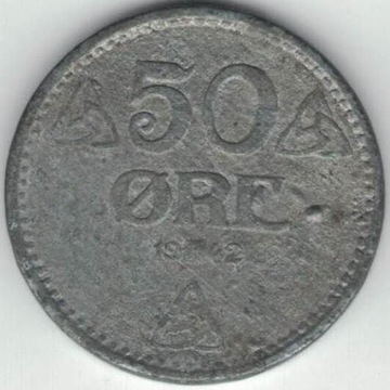 Norwegia 50 ore 1942 cynk 22 mm nr 2