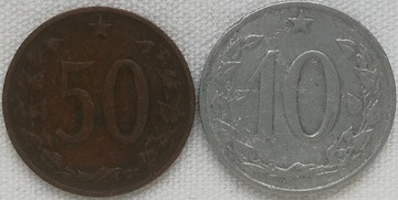 Czechosłowacja 10 i 50 haleru 1963, KM#49.1 i 55.1