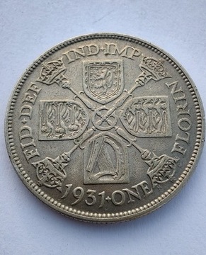 WIELKA BRYTANIA 1 Florin 1931 ŁADNA srebro 