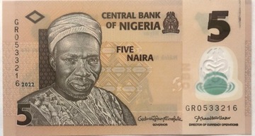 NIGERIA  - 5 naira z 2022 r, polimer 