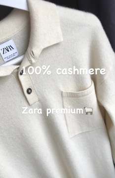 Sweter polo Zara 100% kaszmir kremowy cos arket hm