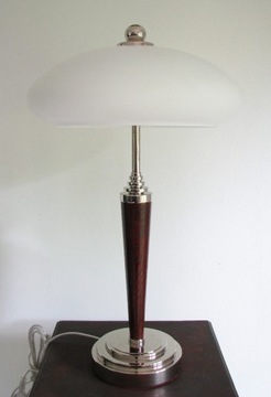 Oryginalna lampa mosiądz niklowany drewno dębowe 