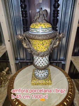 Duza amfora porcelana i brąz 