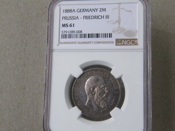 Niemcy 2 marki 1888 A    NGC   MS61 