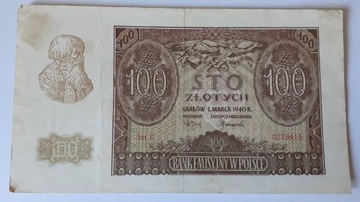 Banknot  100 zł 1940 r. Seria C 0278415