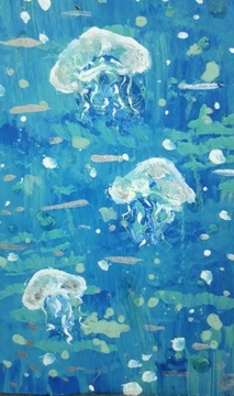 obraz akryl płyta hdf 12x20cm morski meduzy