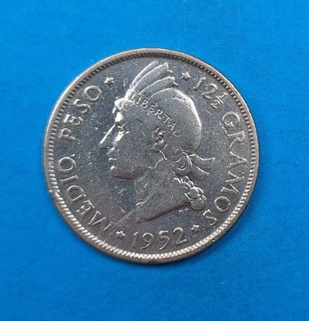 Dominikana 1/2 peso 1952, dobry stan, srebro 0,900