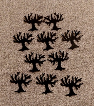 Scrapki papierowe drzewka drzewa czarne 2 cm 20szt