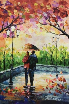Obraz olejny-Para pod parasolką 
