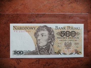 Banknot 500 zł 1982 seria FE stan UNC/1