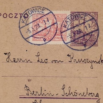 Katowice - kartka do Berlina - 1928 rok