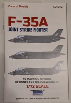 F-35A Caracal Decals 1/72 niekompletne