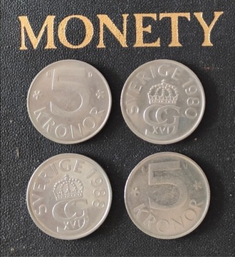 Moneta Carl XVI Gustaf, 5 Kronor, 1988 1982 1980