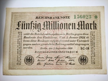 Banknot 50 millionen Mark z 1923 roku