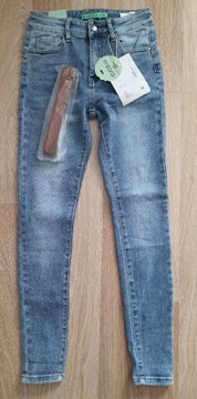 Błękitne jeansy spodnie pasek M.SARA 36 S push up