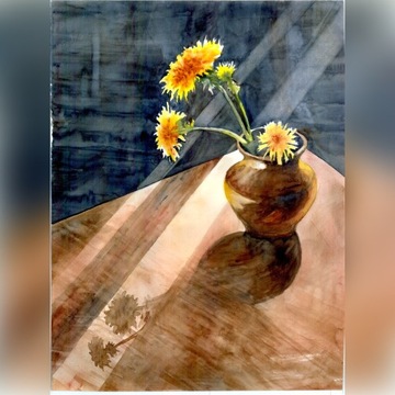 AKWARELA obraz kwiaty słoneczniki 50x70
